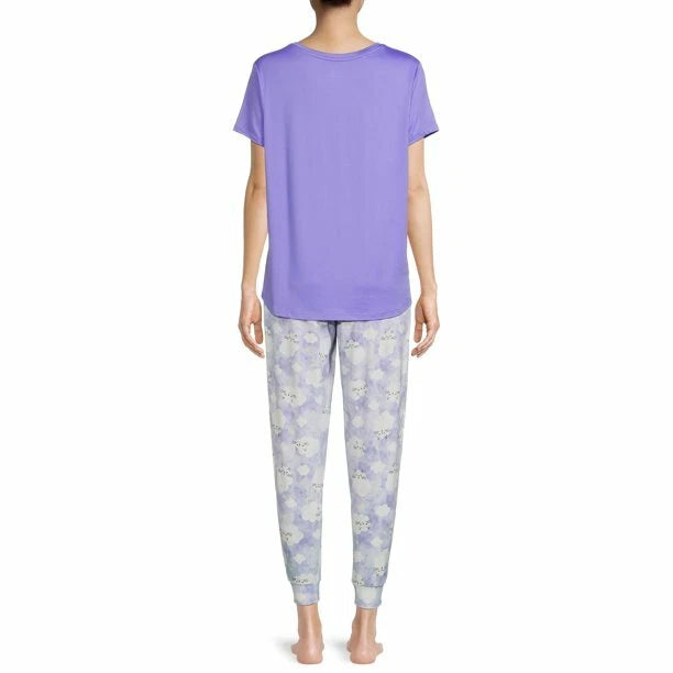 SECRET TREASURES PAJAMAS PJ SET CAT NAP TOP LONG JOG PANTS PURPLE WHITE 3X