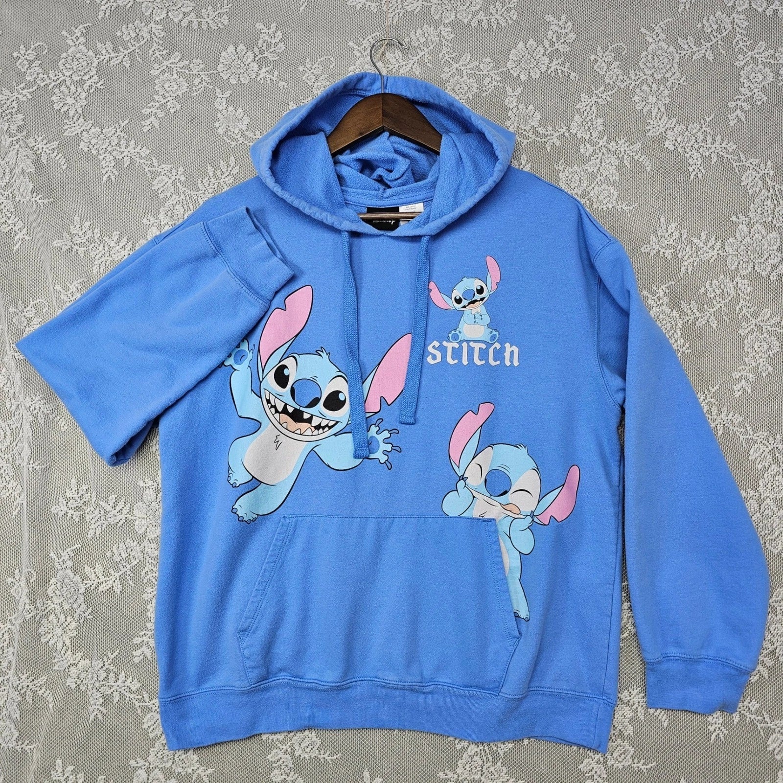 Disney Pride Stitch Pajama Set Tank Top Shorts Hoodie Blue L/G XL Sleepwear Set
