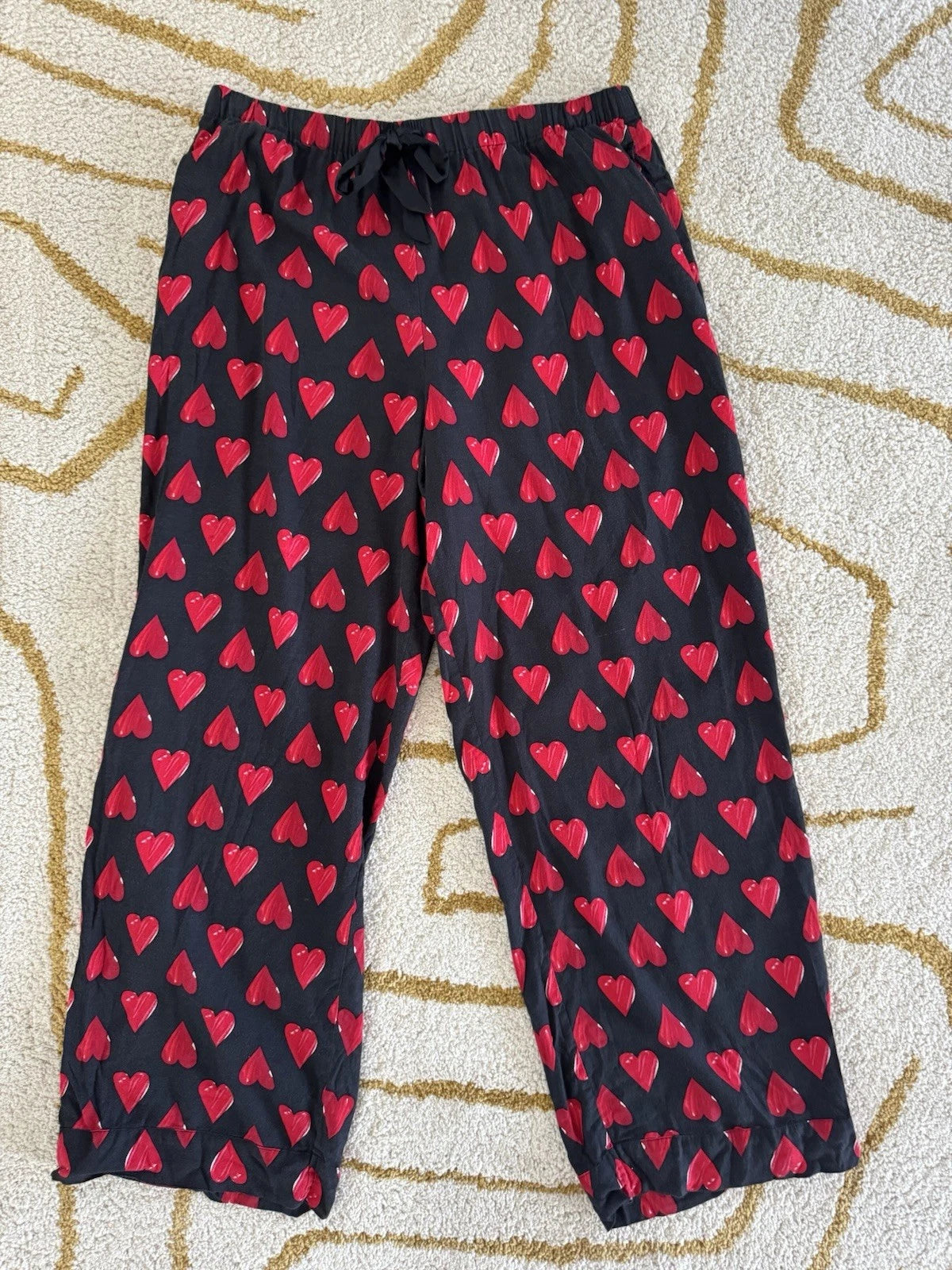 Victorias Secret Pajama Set L Heart Button Up Shirt Pant Sleepwear Cotton Black