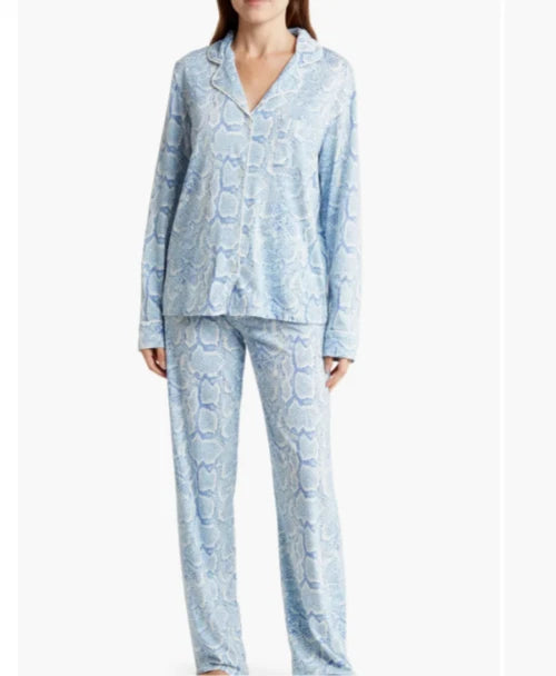 NWT PJ Salvage Ice Blue/Ivory EXOTIC SNAKESKIN Jersey Knit Pajama/Lounge Set M