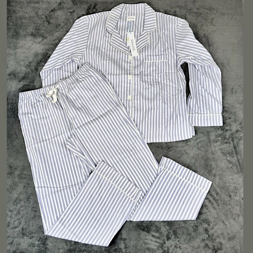 Bed Head 2pc Pajama Set Size Medium Blue Stripe Relax Fit Long Sleeve Women NWT