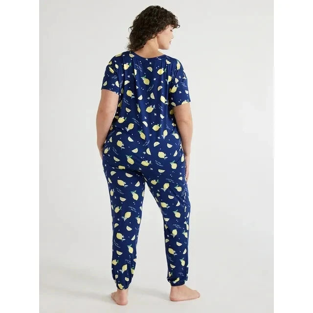 Joyspun Women's Tee And Joggers  PJ Set Nautical Navy  Plus  Size  3X (22W-24W)