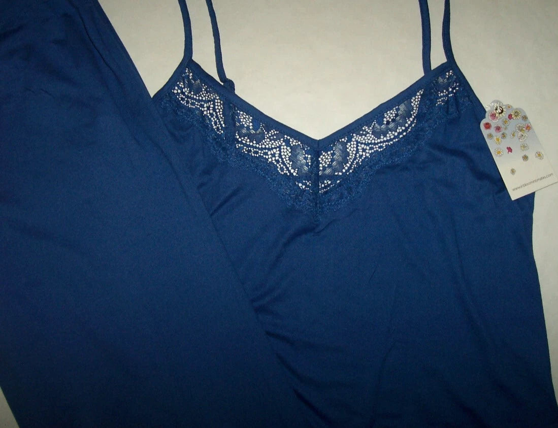 NWT In Bloom by Jonquil ROYAL BLUE Slinky Knit Pajama Set Women's XL LACE Trim