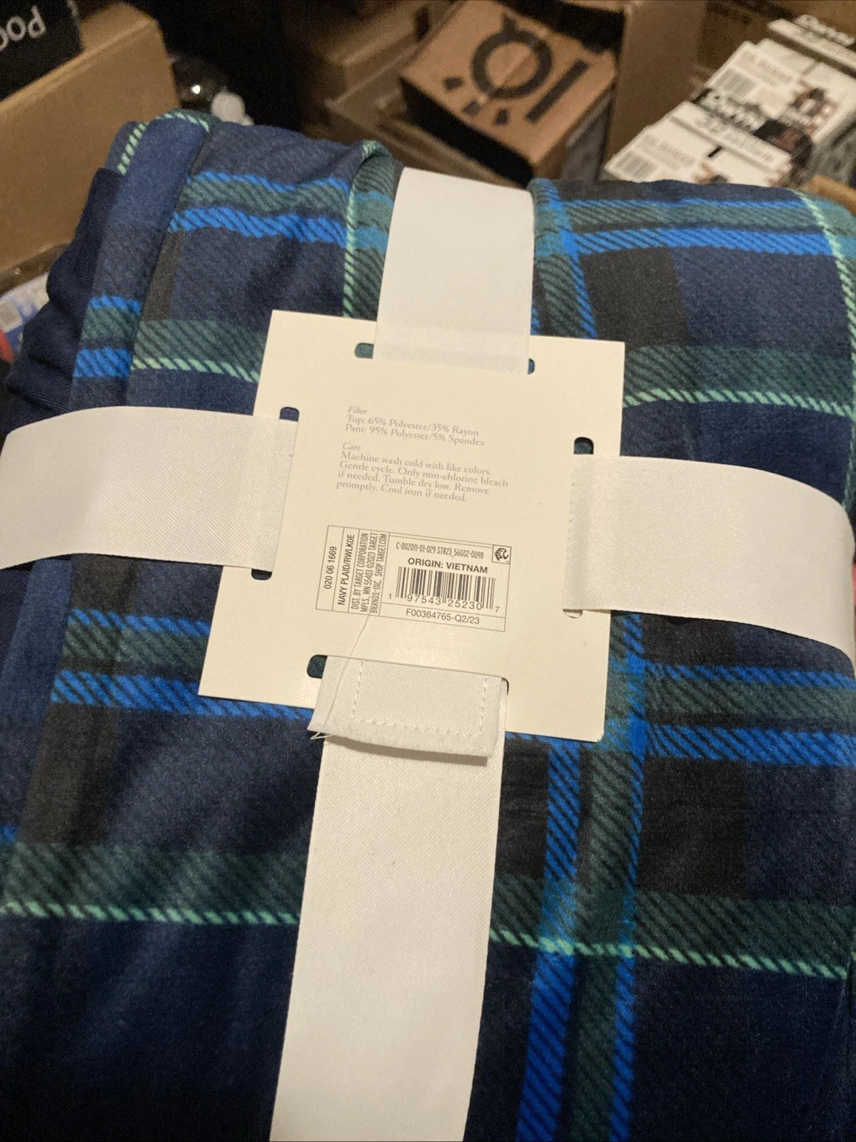 Stars Above Cozy Pajama 2 piece Set Size M Navy Plaid