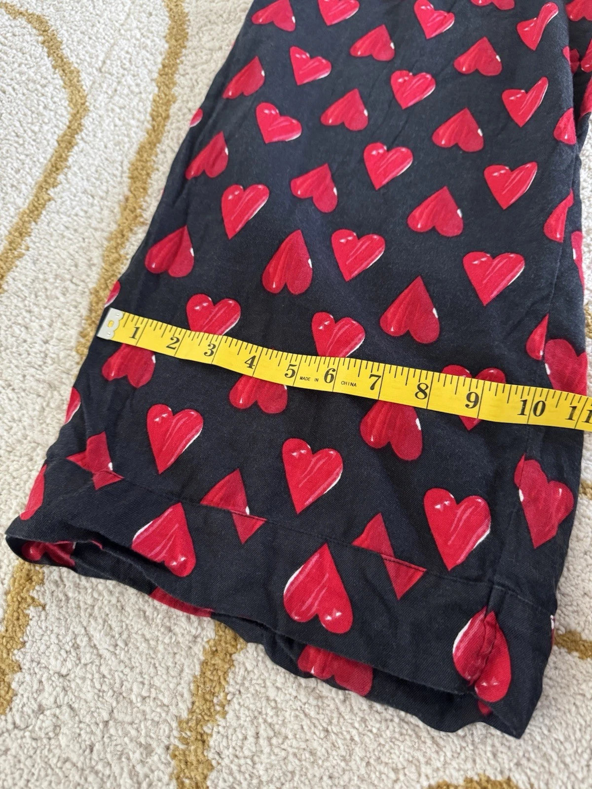 Victorias Secret Pajama Set L Heart Button Up Shirt Pant Sleepwear Cotton Black