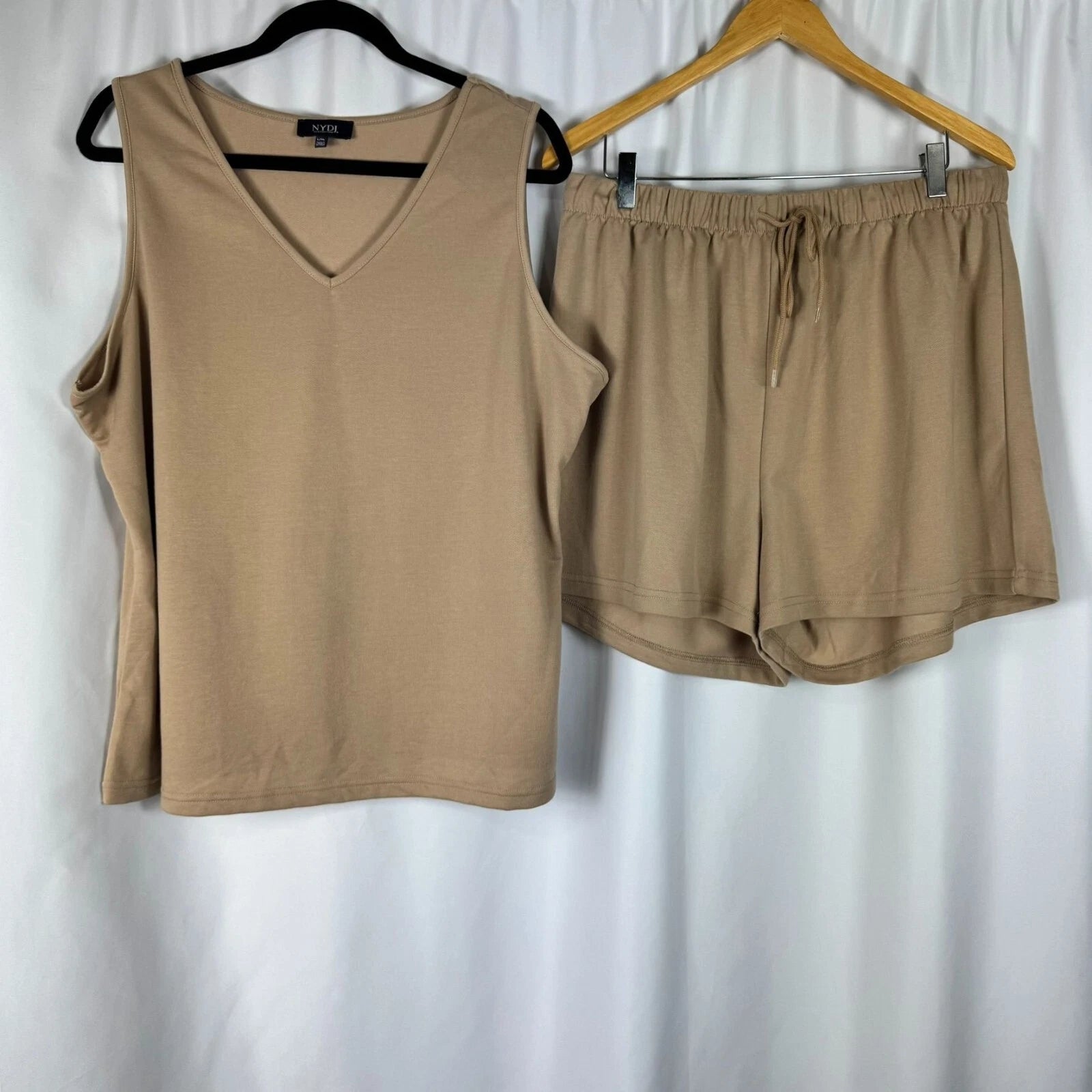 NYDJ Tan Terry Lounge Set Tank Top Shorts 2 Piece Comfort Loungewear L/XL