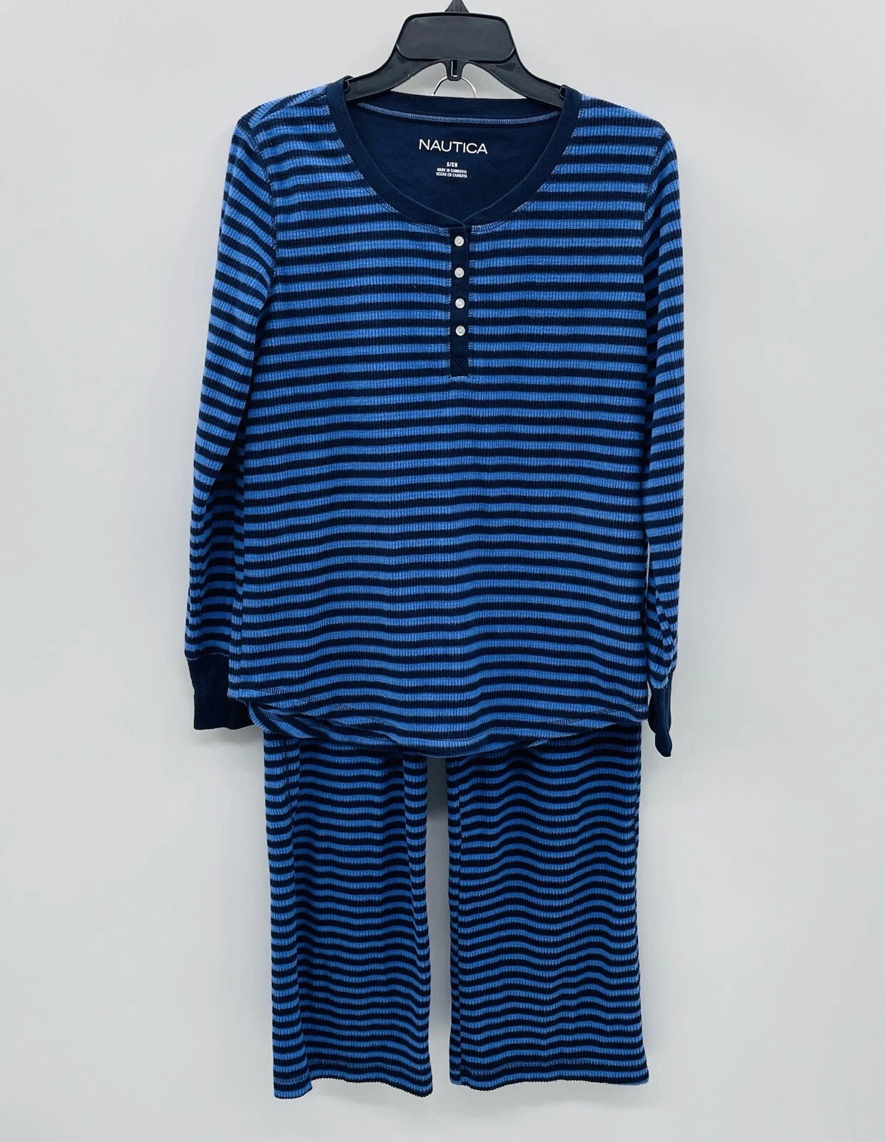 Nautica Womens Size Small Soft Fleece Striped 2 Piece Pajama Set in Blue