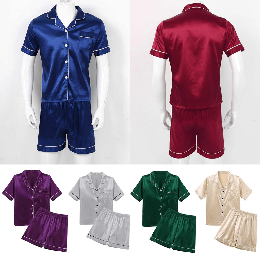 Mens Satin Nightwear Two Piece Pyjamas Pajamas Set Loungewear L-3XL-
