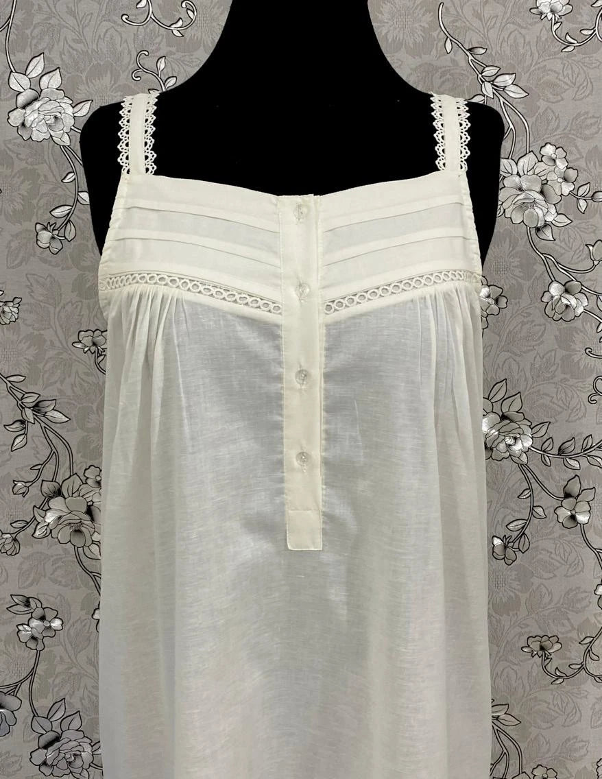 SoieRose 100% Cotton Victorian Sleeveless Nightgown - Ivory - SR-1070