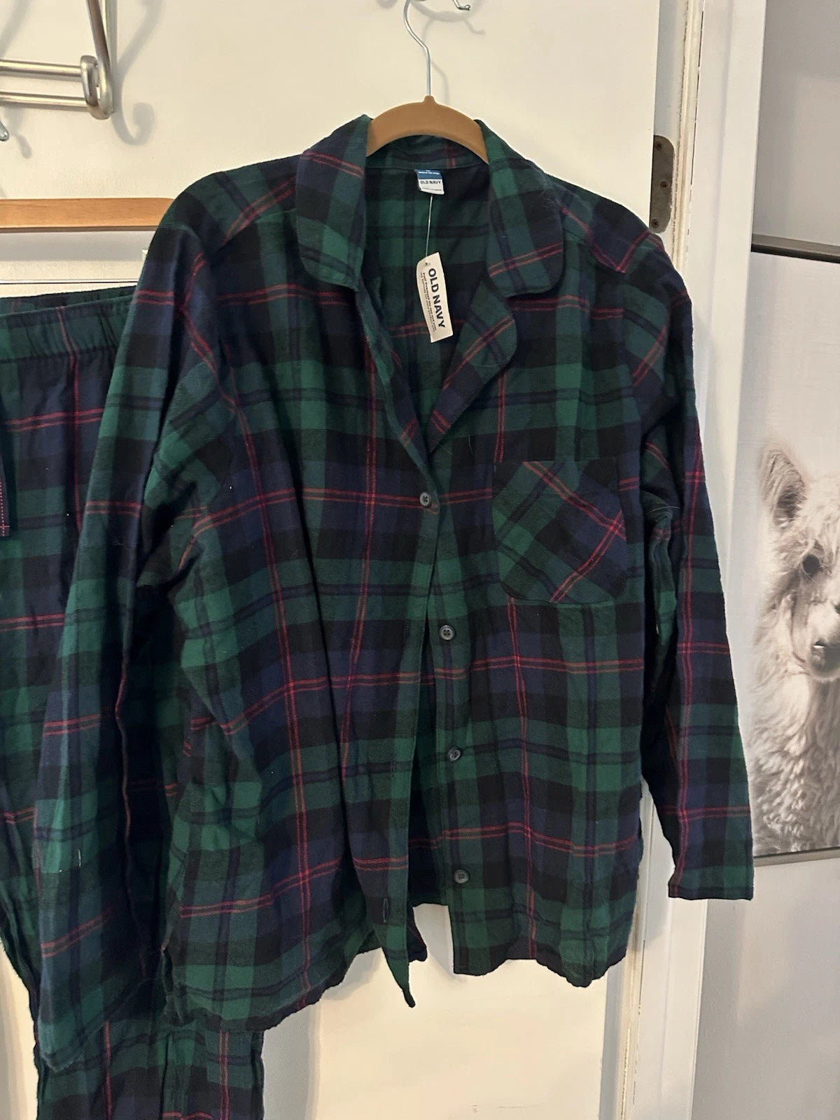 Old Navy Matching Flannel Pajama Set Blue & Green Tartan Plaid Size XL NWT