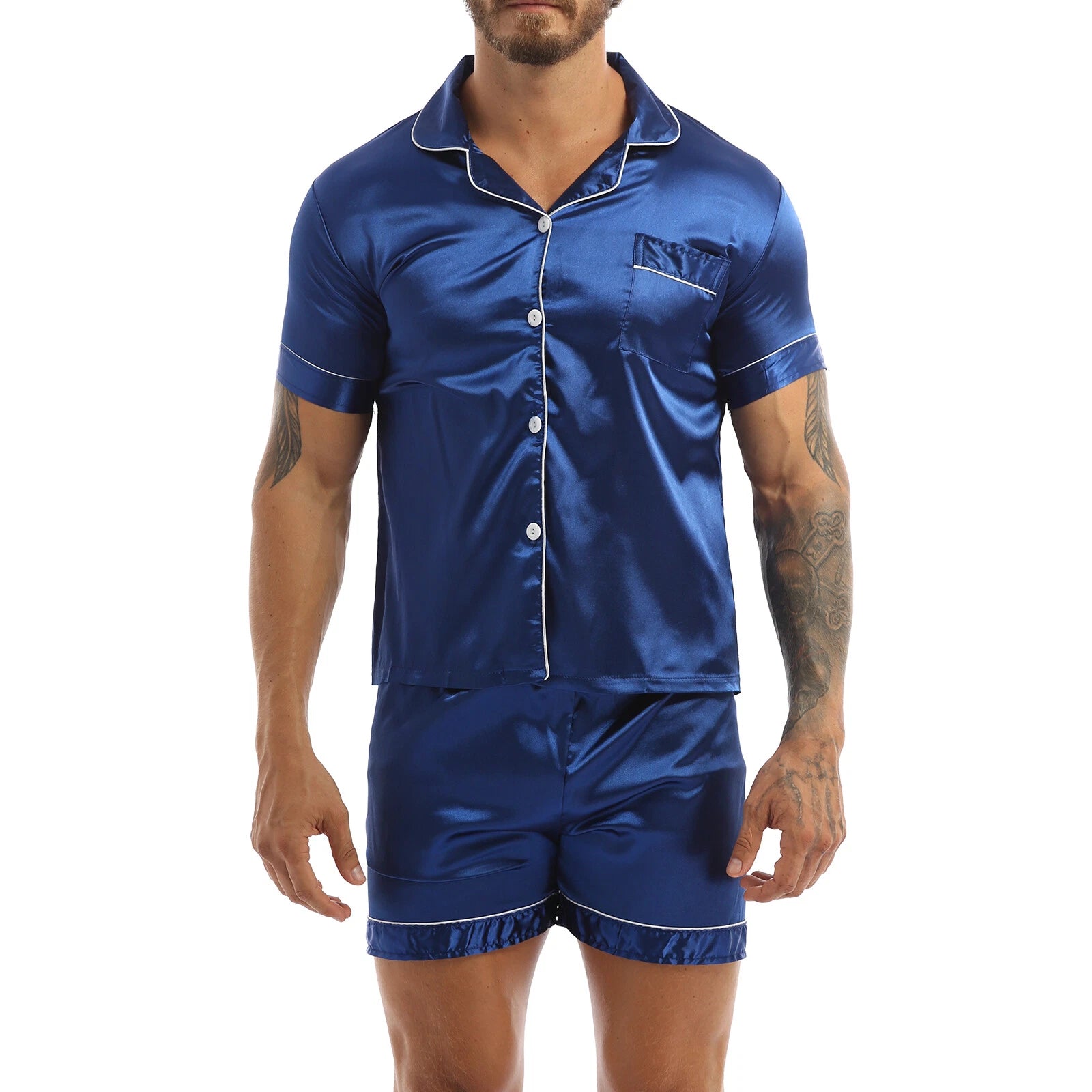 Mens Satin Nightwear Two Piece Pyjamas Pajamas Set Loungewear L-3XL-