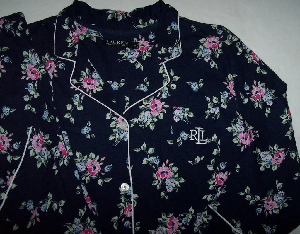NWT Ralph Lauren Navy Blue/Pink FLORAL JERSEY SOFT KNIT Pajama Set Women's 3X
