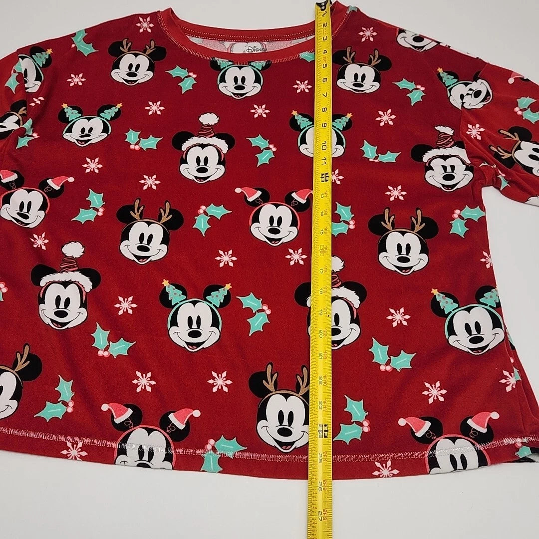 Disney Mickey Mouse Pajama Set Size XL Christmas Holiday Red Shirt Jogger Pant