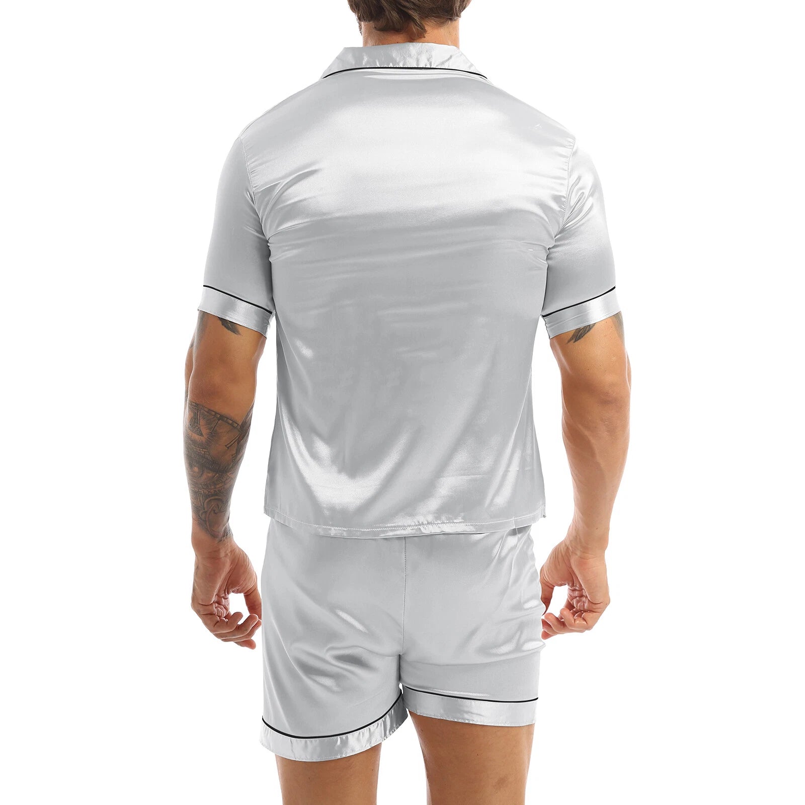 Mens Satin Nightwear Two Piece Pyjamas Pajamas Set Loungewear L-3XL-