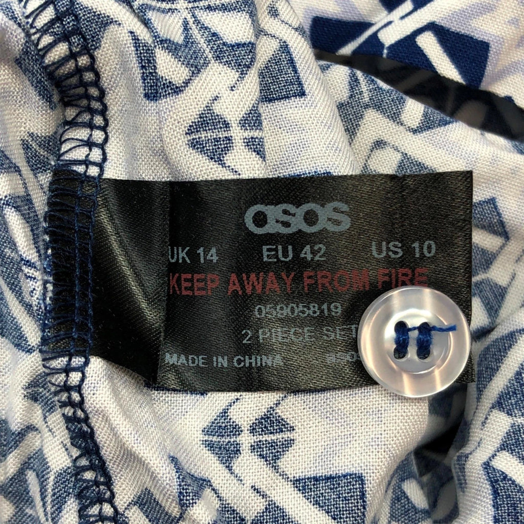 ASOS Womens Pajama Set Shirt and Pants White Blue Size 10