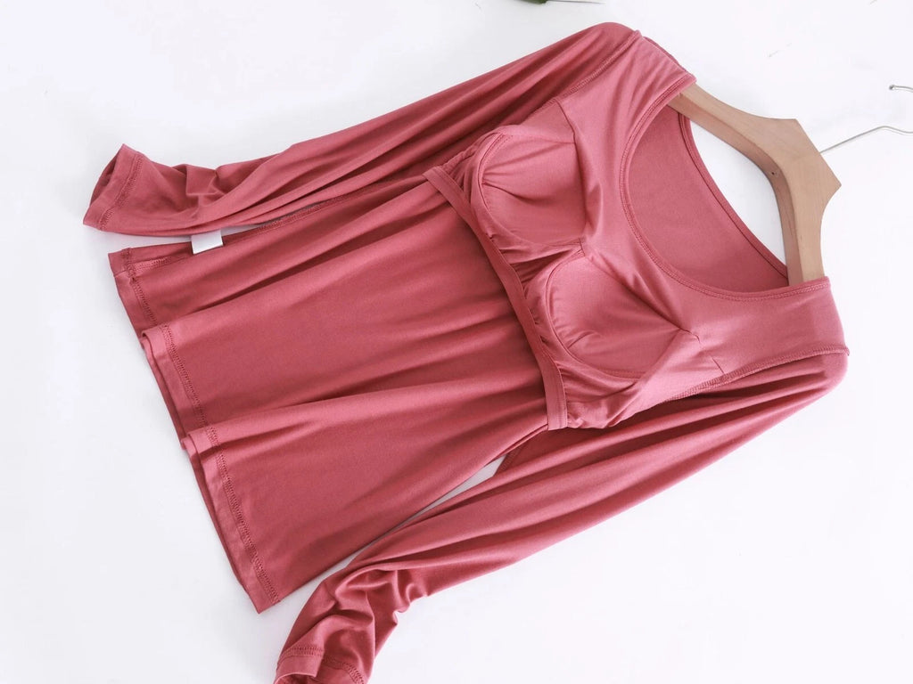 Two Piece Long Sleeve Built in Bra Loungewear Pyjamas