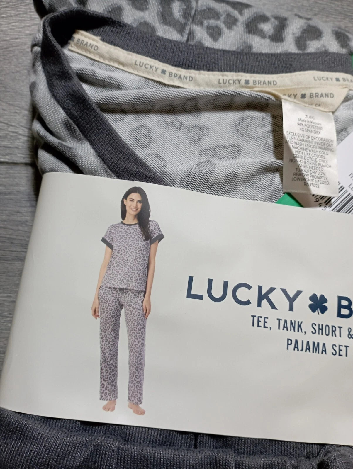 Lucky Brand Pajama Set Womens XL Cheetah *4 PC* Tee Tank Shorts Pant