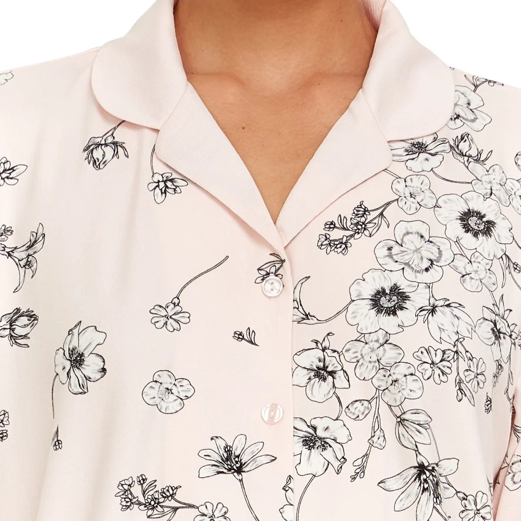 Flora Nikrooz Women's Satin Trim Notch Collar PJ Set