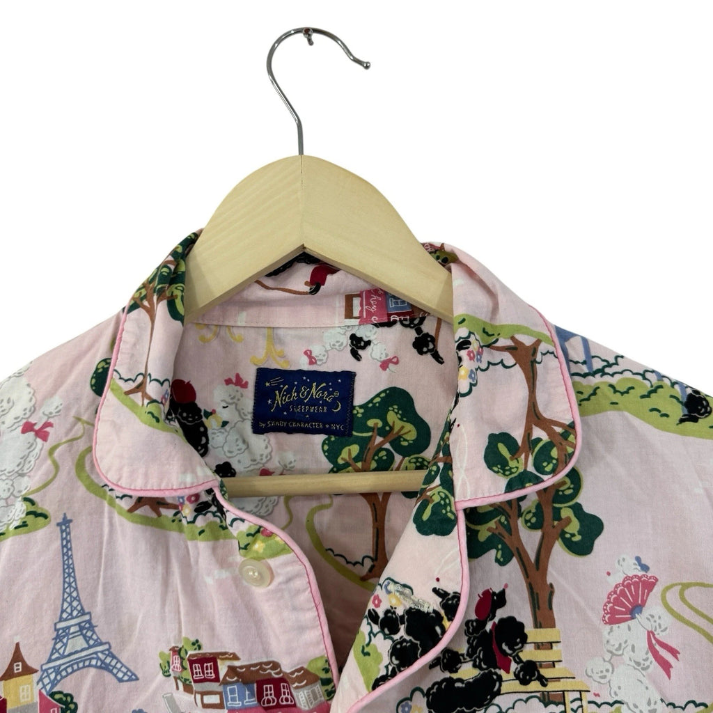 Nick & Nora Medium Pajama Set Poodles In Paris Cotton Top Pants Womens READ