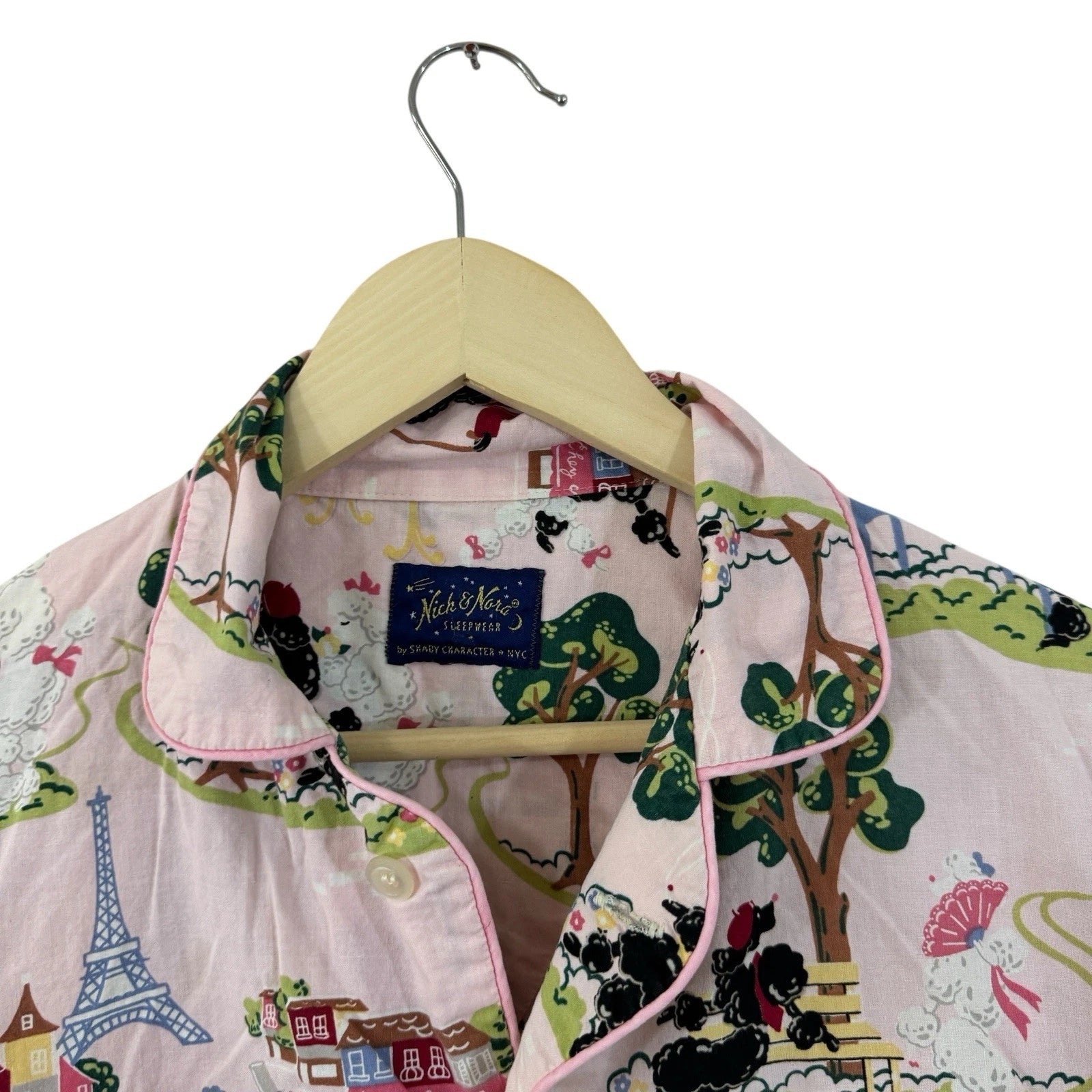 Nick & Nora Medium Pajama Set Poodles In Paris Cotton Top Pants Womens READ