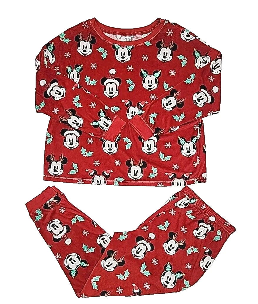 Disney Mickey Mouse Pajama Set Size XL Christmas Holiday Red Shirt Jogger Pant