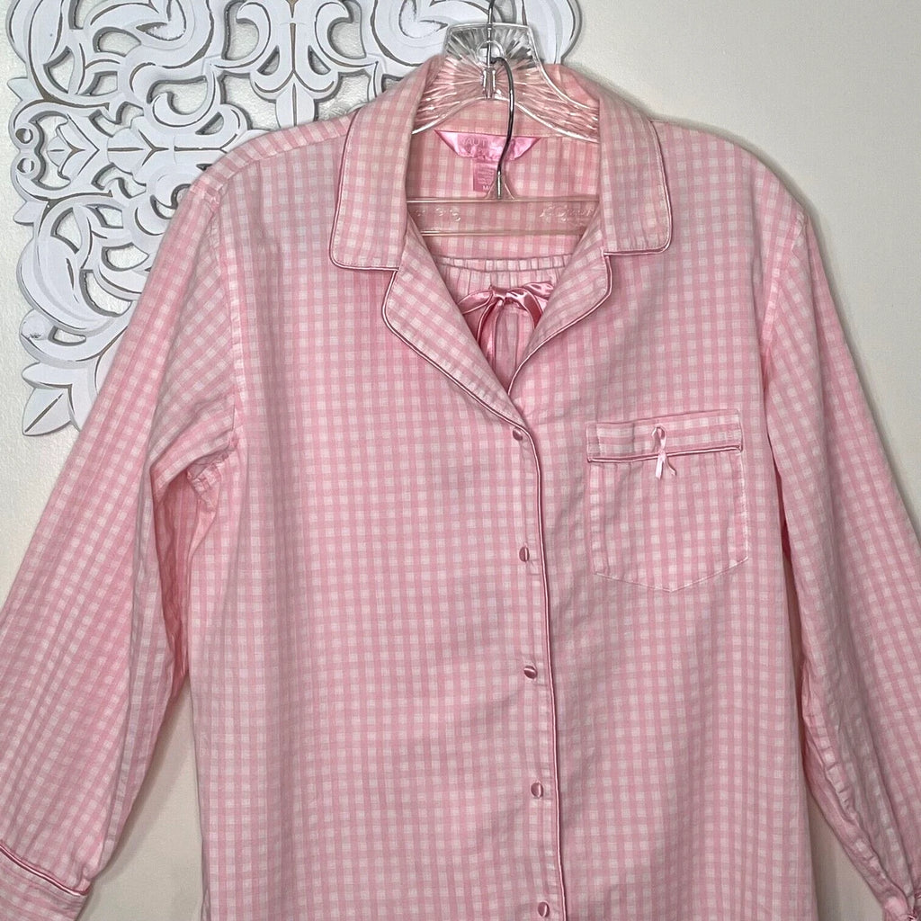 NAUTICA Sleepwear women's Medium pajama set pink gingham breast cancer awareness