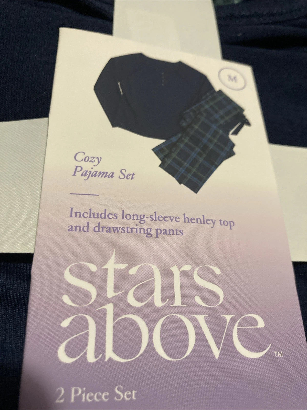 Stars Above Cozy Pajama 2 piece Set Size M Navy Plaid