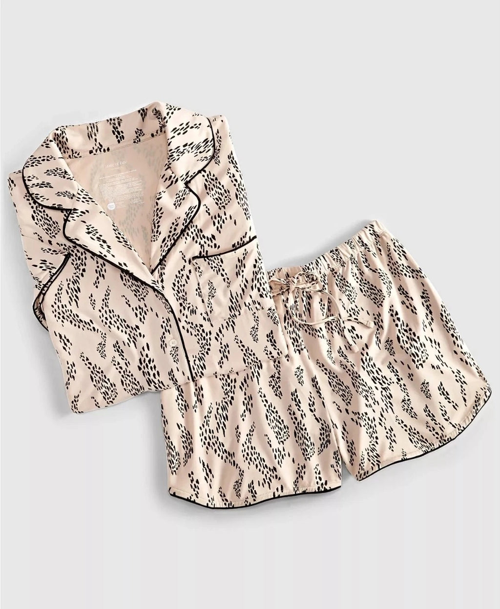 State of Day Women's 2-Pc. Short-Sleeve Notched-Collar Pajama Set Beige Small