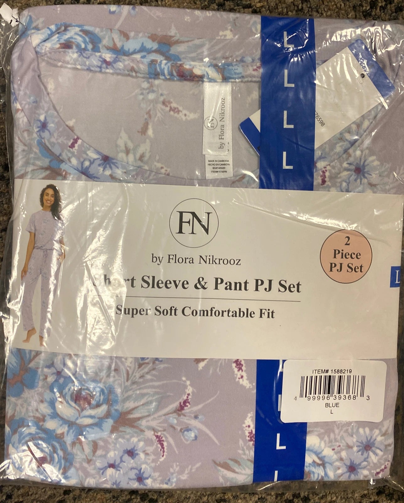 FLORA NIKROOZ SHORT SLEEVE & PANT PJ SET BLACK S,M,L & BLUE M & L NWT