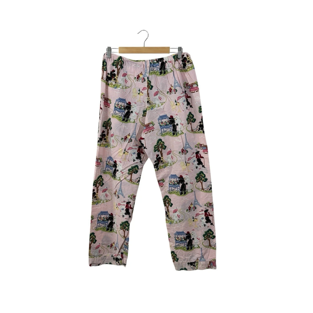Nick & Nora Medium Pajama Set Poodles In Paris Cotton Top Pants Womens READ