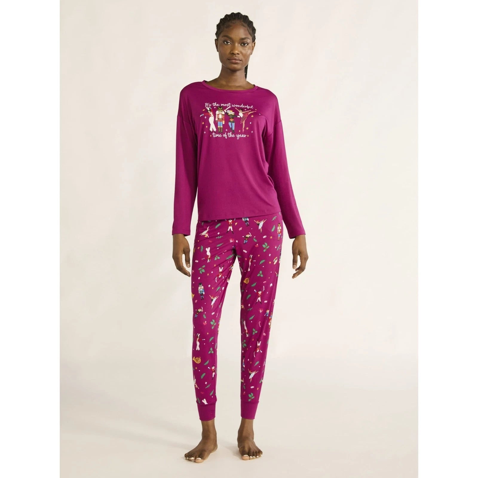 Joyspun Women's Size Small (4-6) Purple Nutcracker Pajamas Joggers Set Christmas