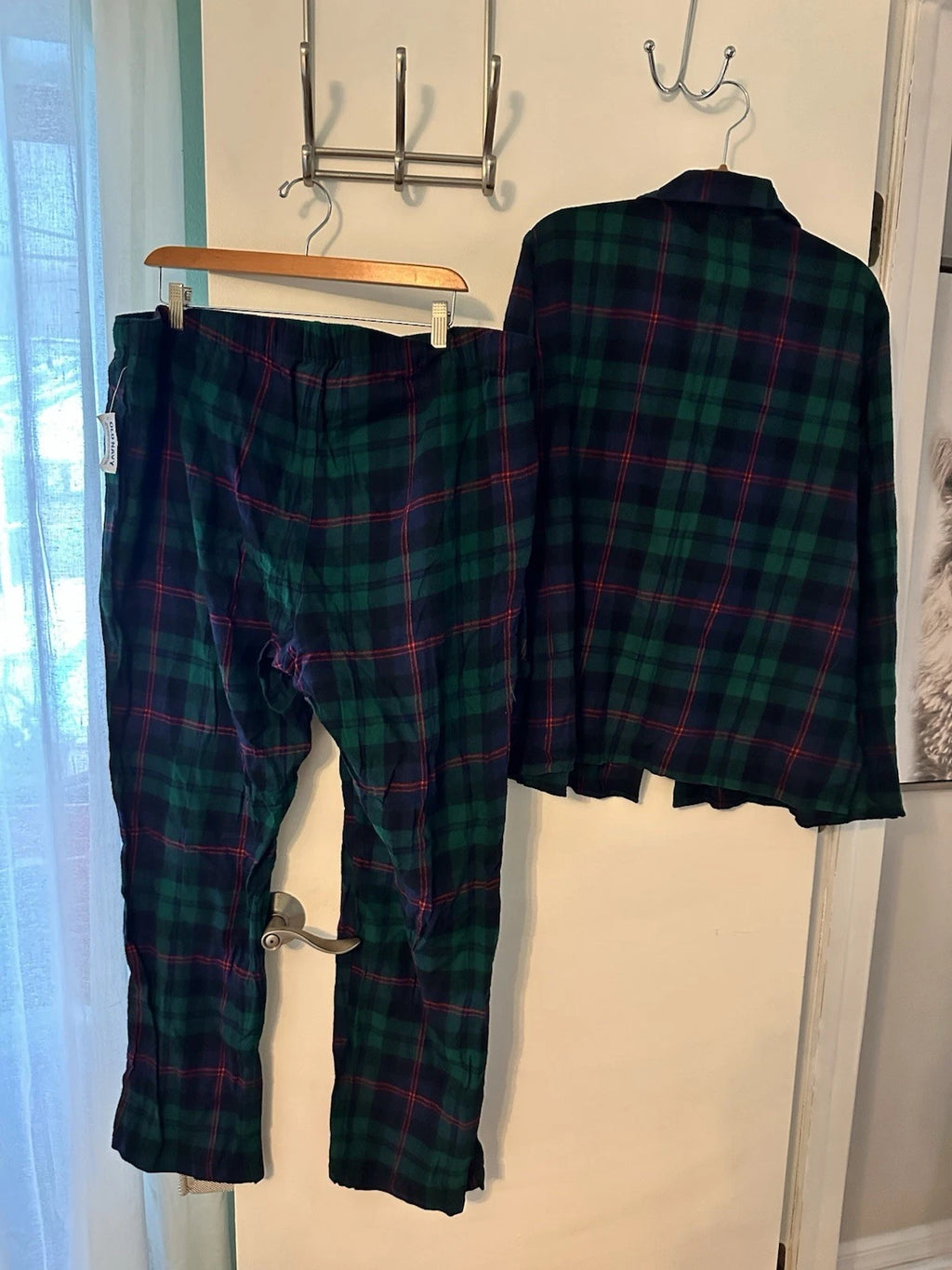 Old Navy Matching Flannel Pajama Set Blue & Green Tartan Plaid Size XL NWT