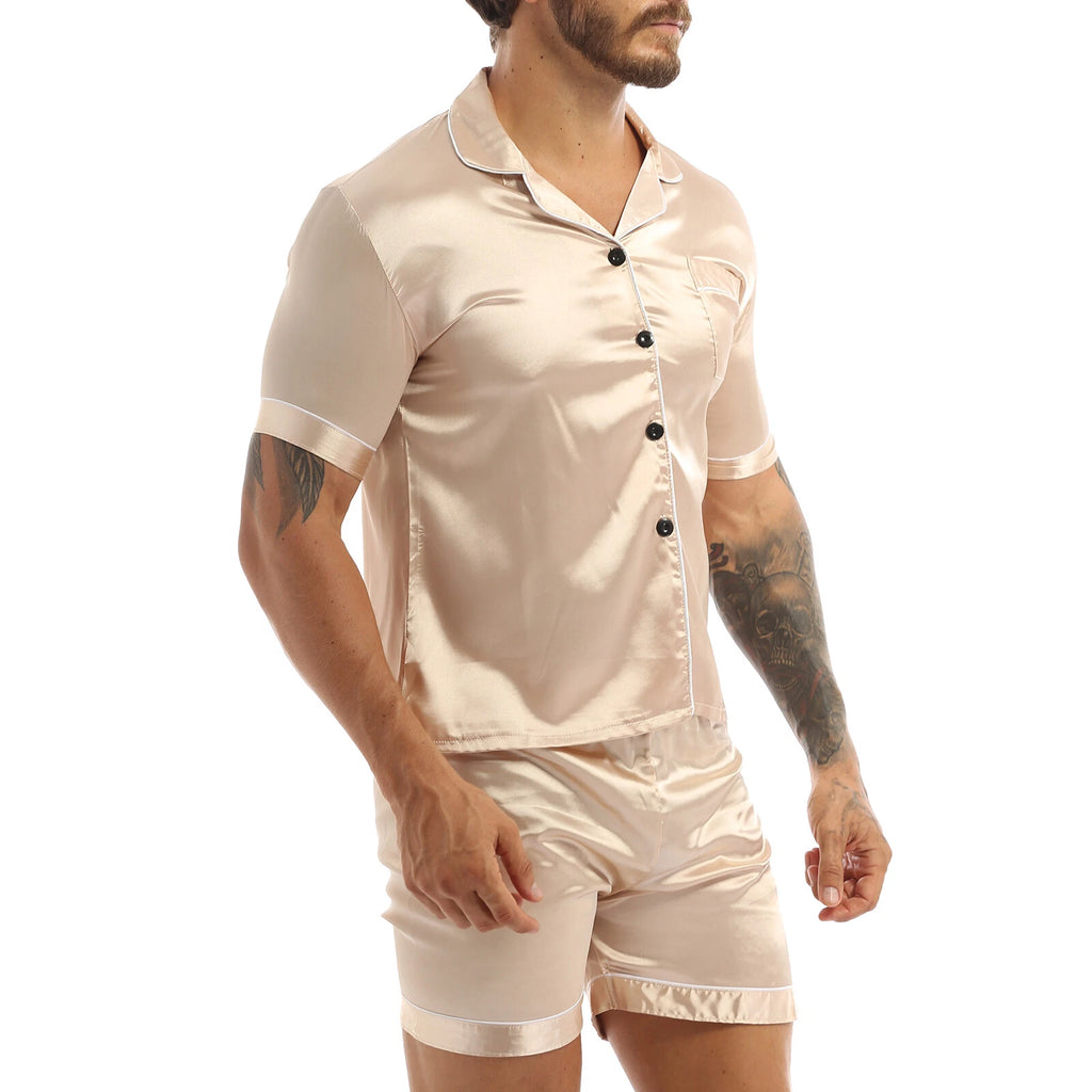 Mens Satin Nightwear Two Piece Pyjamas Pajamas Set Loungewear L-3XL-