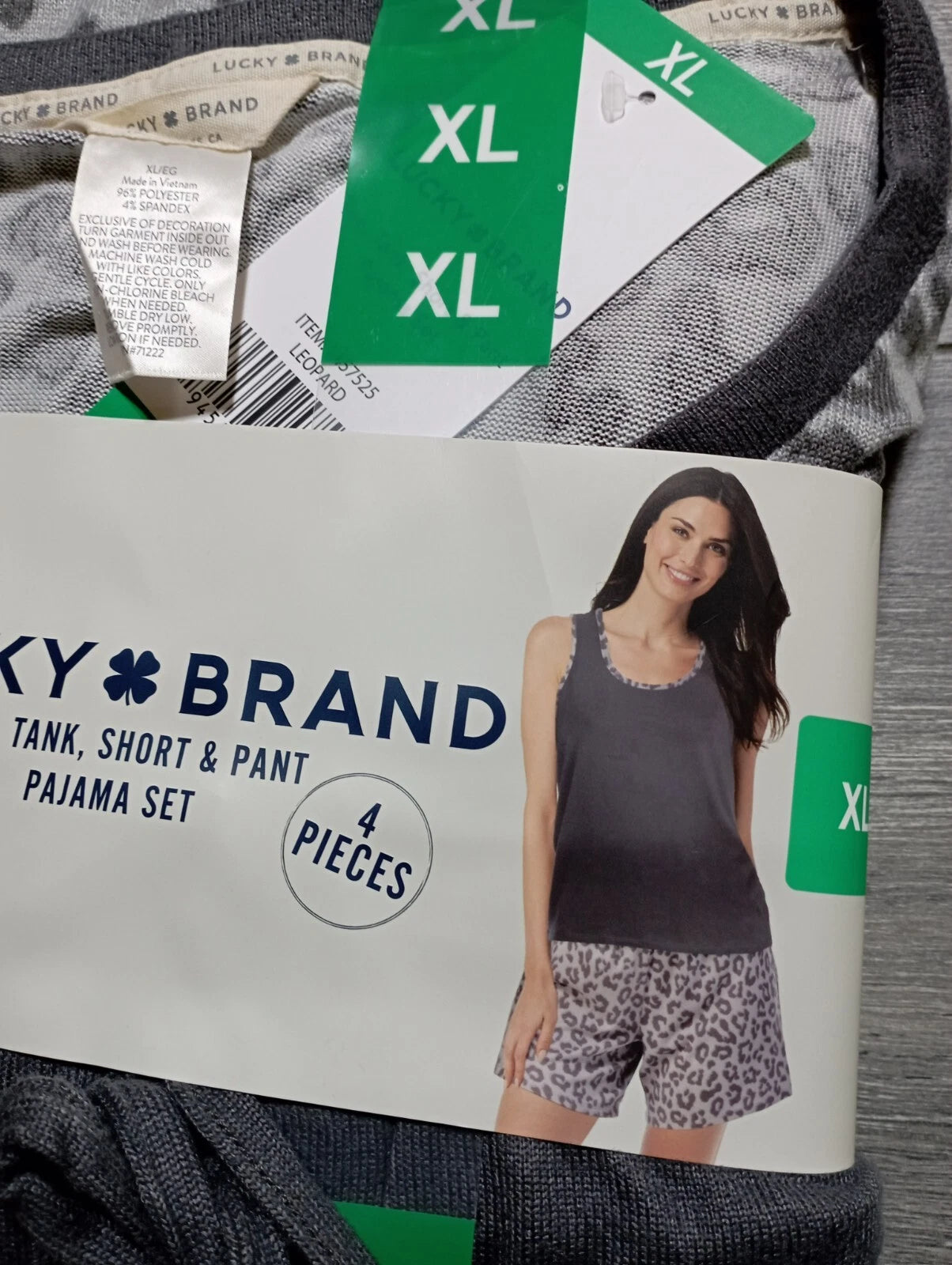 Lucky Brand Pajama Set Womens XL Cheetah *4 PC* Tee Tank Shorts Pant