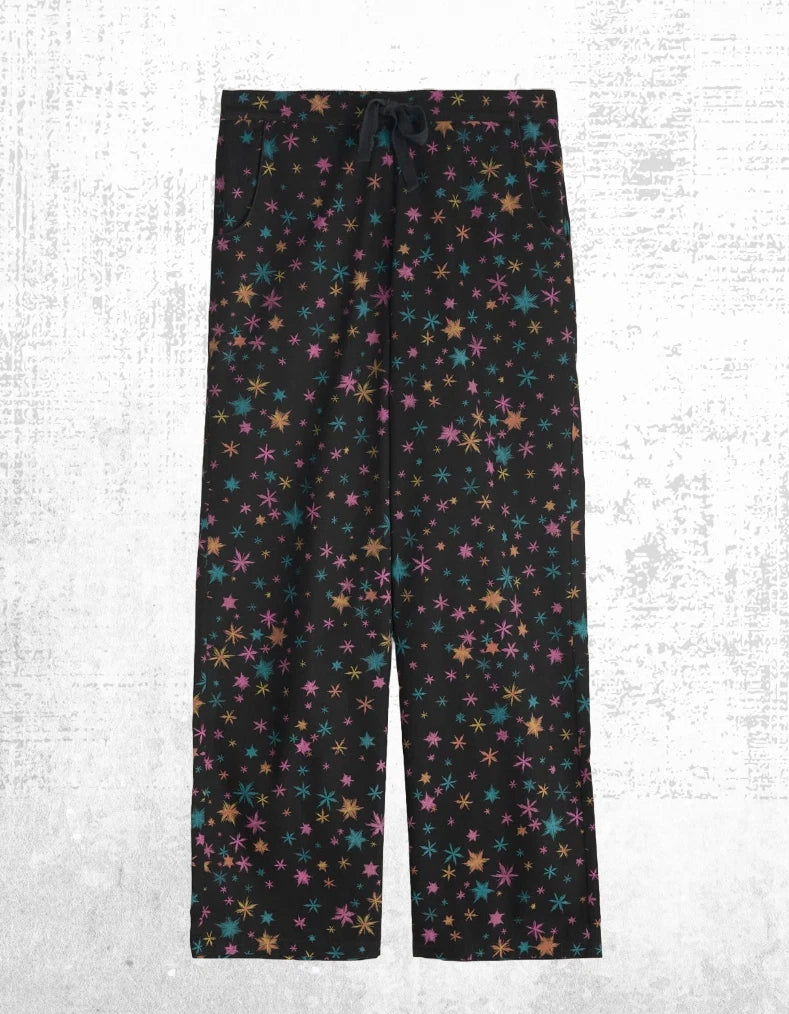 Ex Seasalt Women’s Long Sleeve Cotton Pyjama Set in Black Multi Snow