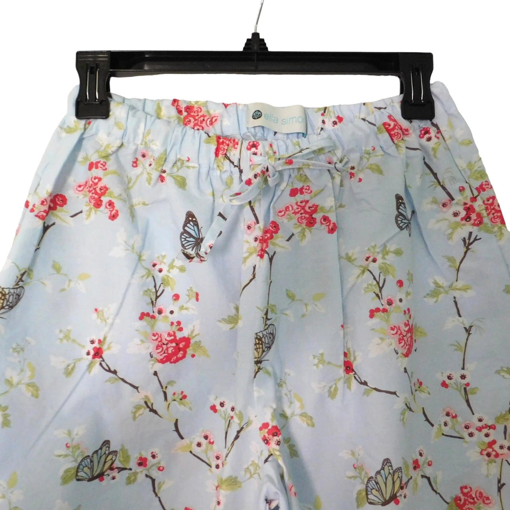 NEW Portuguese Cotton Pajamas PJs Capri Short Sleeve Blue Floral Size Small