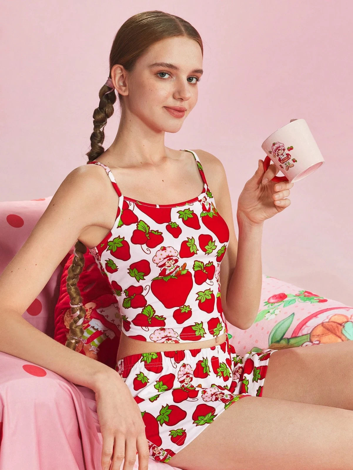 Women's Strawberry Shortcake Cami & Shorts Sleepwear Loungewear Activewear Set