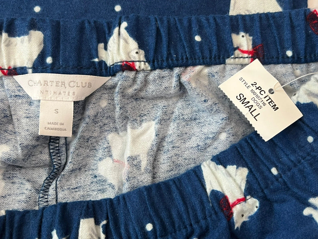 Charter Club Long Sleeve Flannel Pajama Set Womens S Small Scottie Dogs Blue New