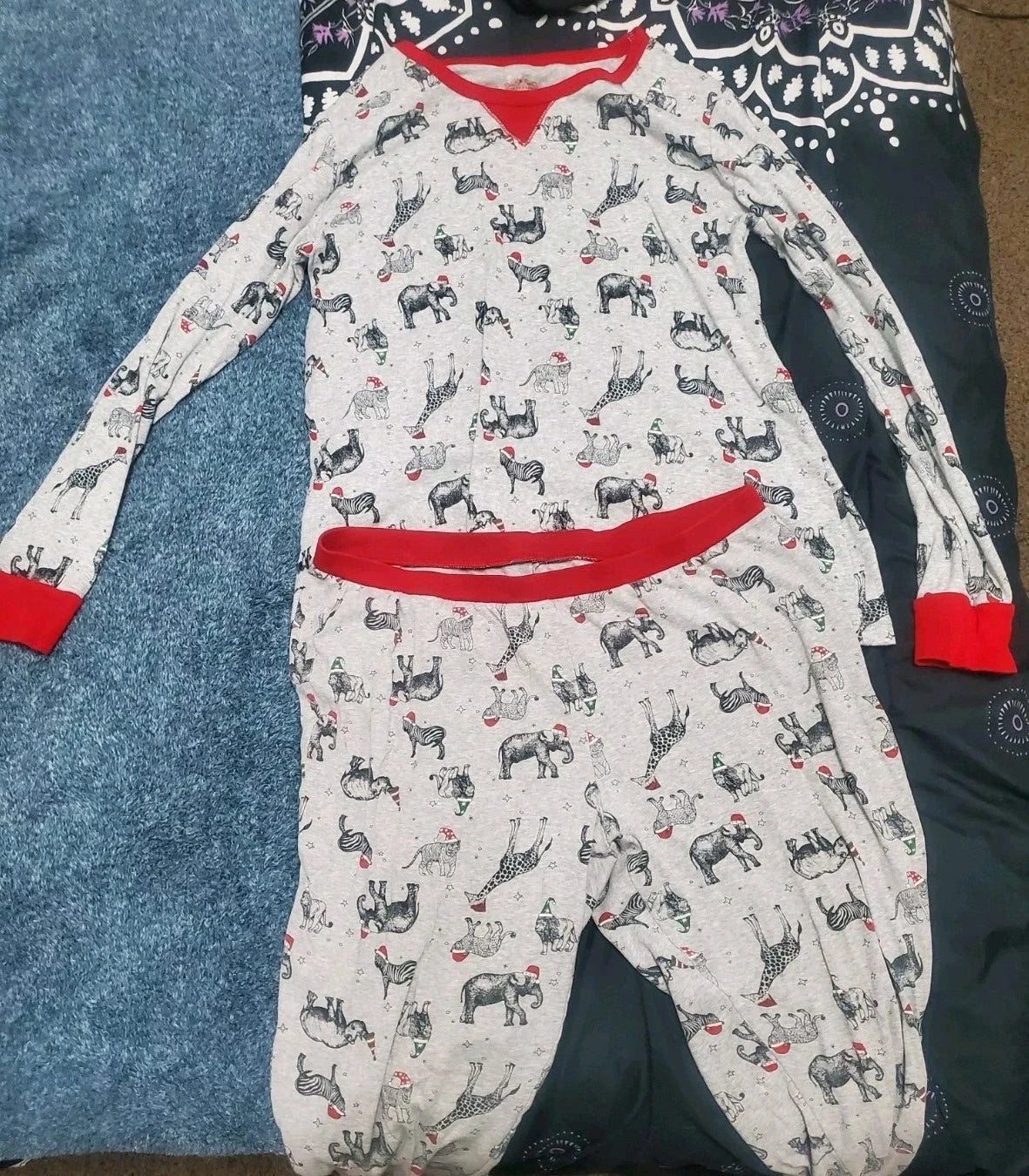 WONDERSHOP Pajama Set Women  "Feeling Festive" Safari Animals Xmas Large 2pc