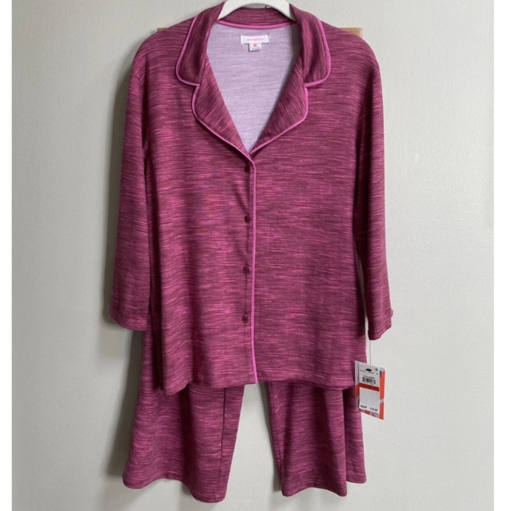 NWT Refinery29 Brick Pink Burgundy Shirt & Pants 2-Piece Pajama Set