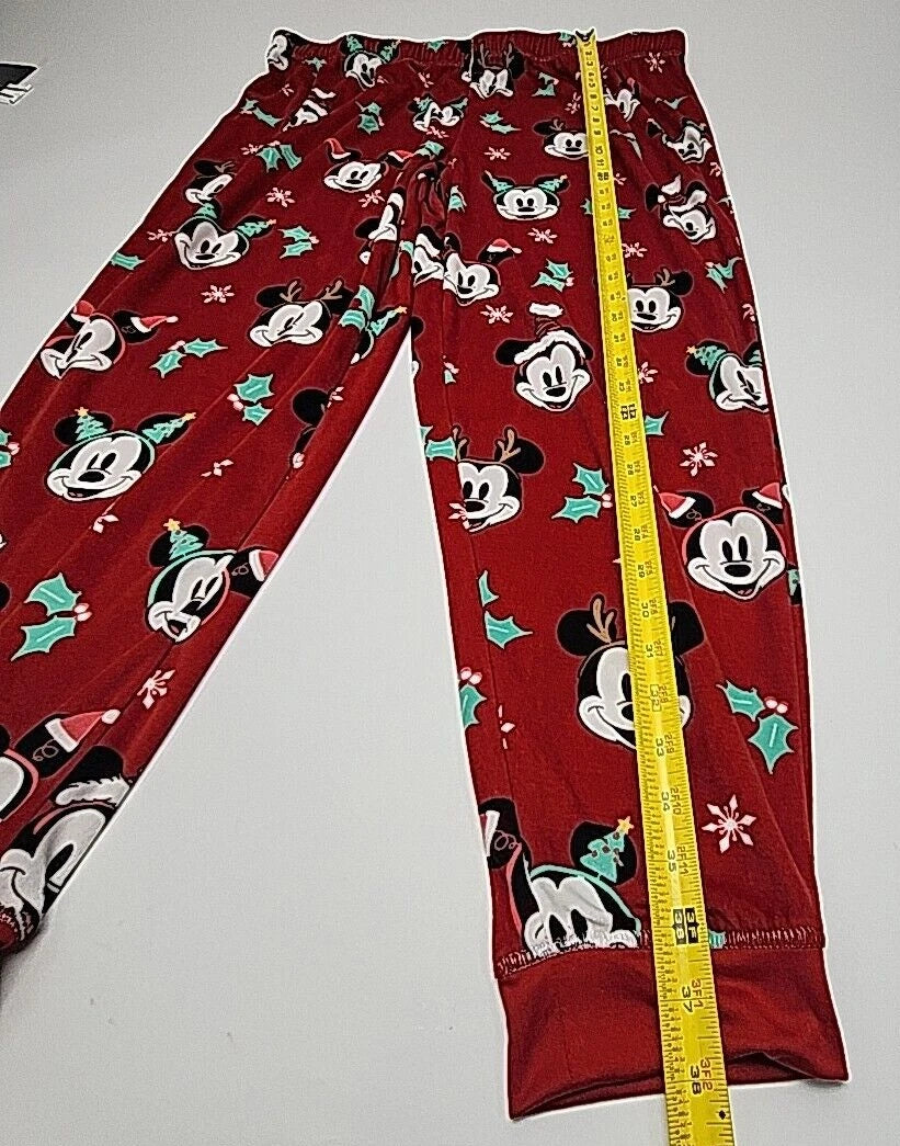 Disney Mickey Mouse Pajama Set Size XL Christmas Holiday Red Shirt Jogger Pant