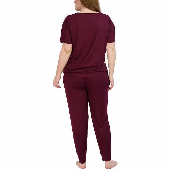 NWT LIVE 2 LOUNGE LADIES' 4 PC ESSENTIALS LOUNGE SET WINE SZ M #E619