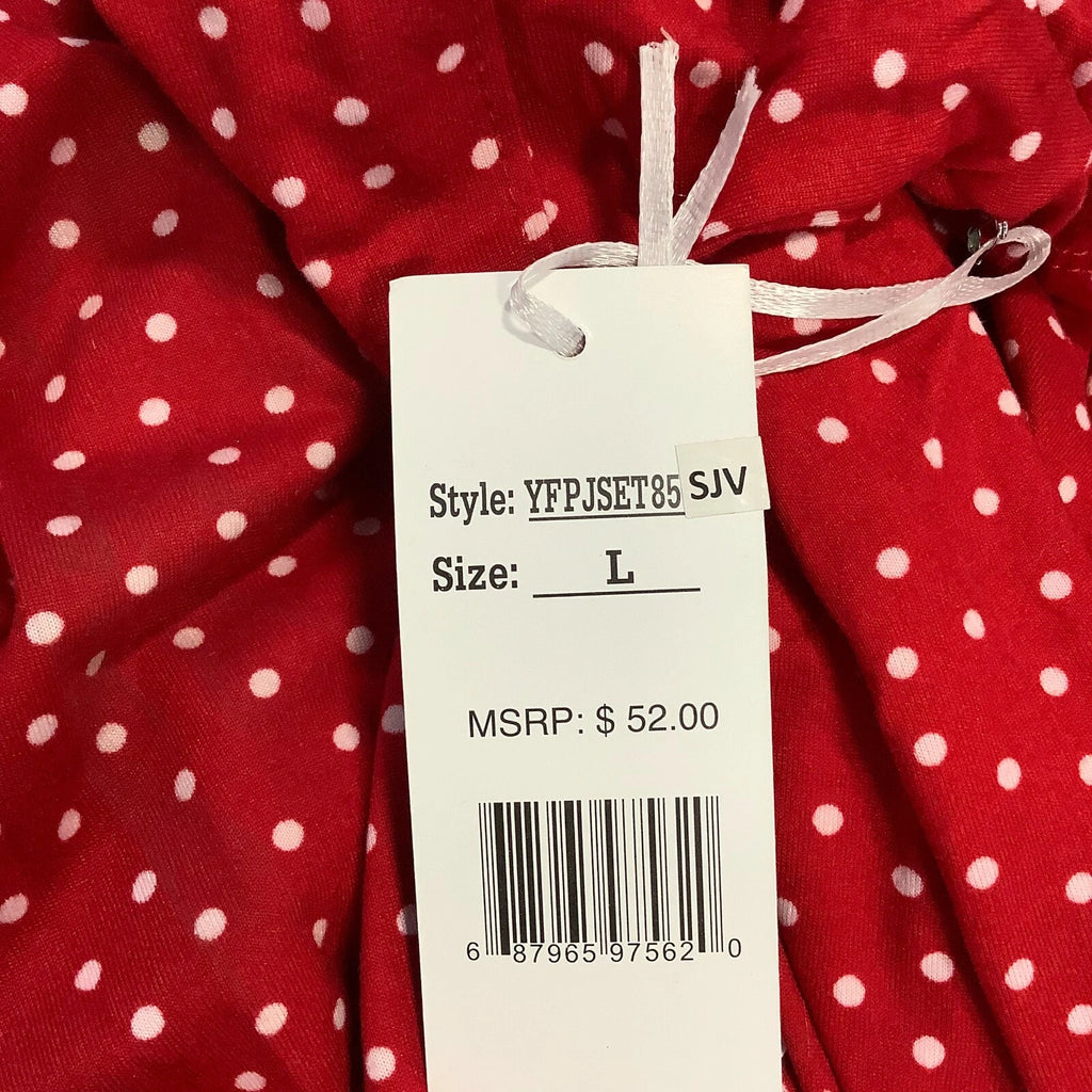 Joan Vass Womens Polka Dot Short Sleeves Collar 2 Piece Red Sleepwear Lounge Set
