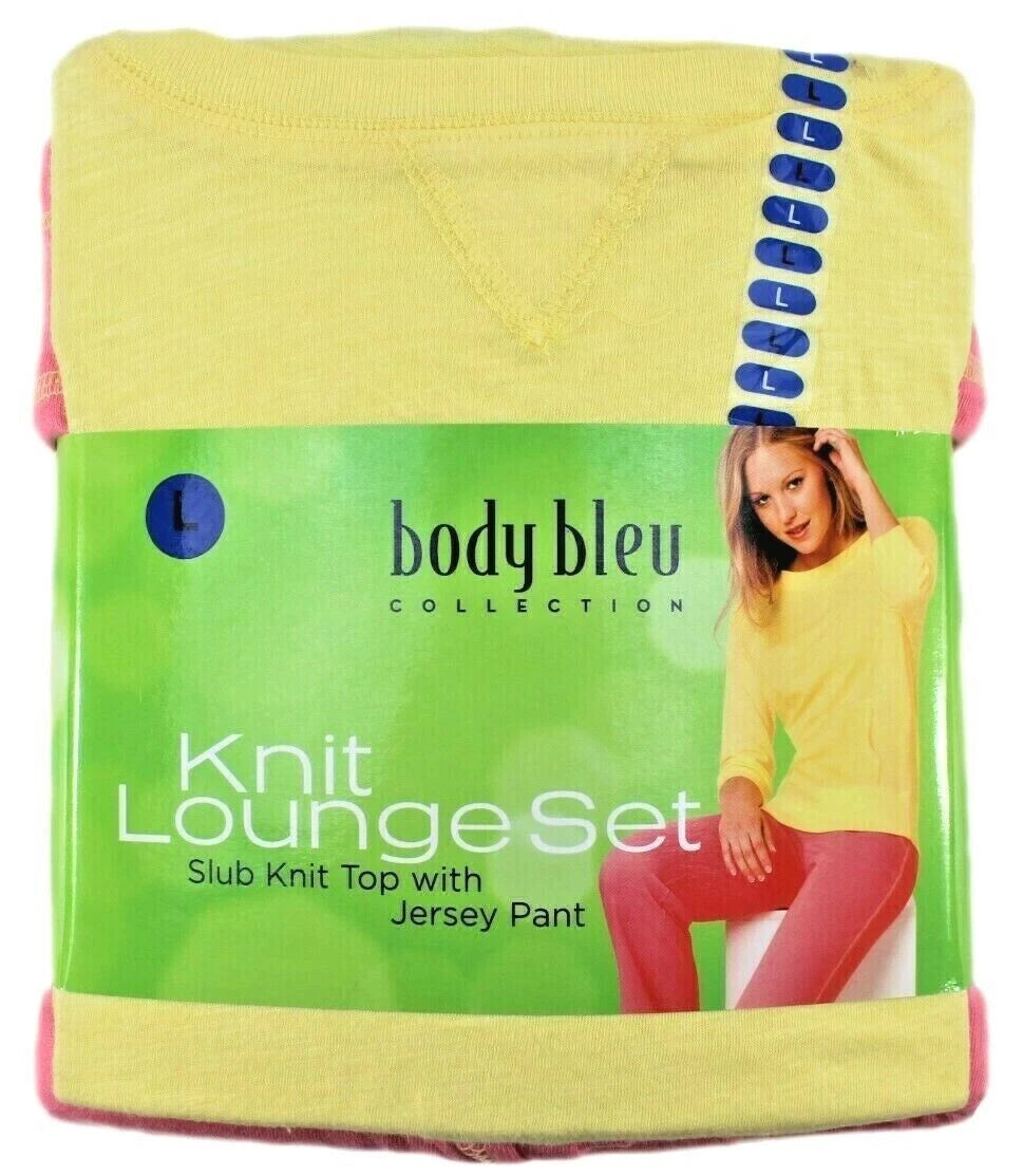 Ladies LOUNGER Pyjama Set YELLOW Long Sleeve Top PINK Bottom BODY BLEU Jersey PJ