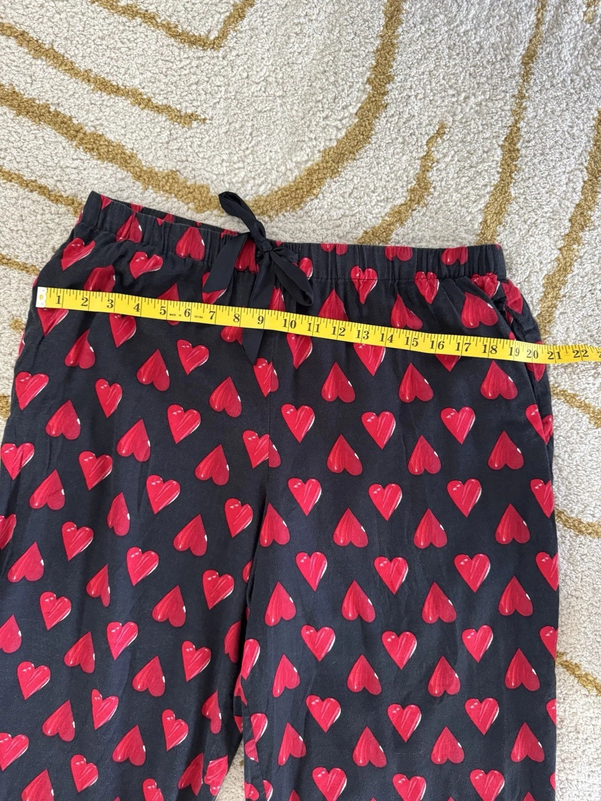 Victorias Secret Pajama Set L Heart Button Up Shirt Pant Sleepwear Cotton Black