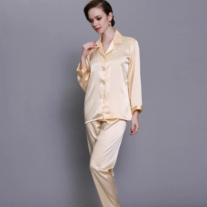 NEW Womens Silk Pajamas Set Sleepwear&Robes Nightdress Nightgown P041 L,XL,XXL