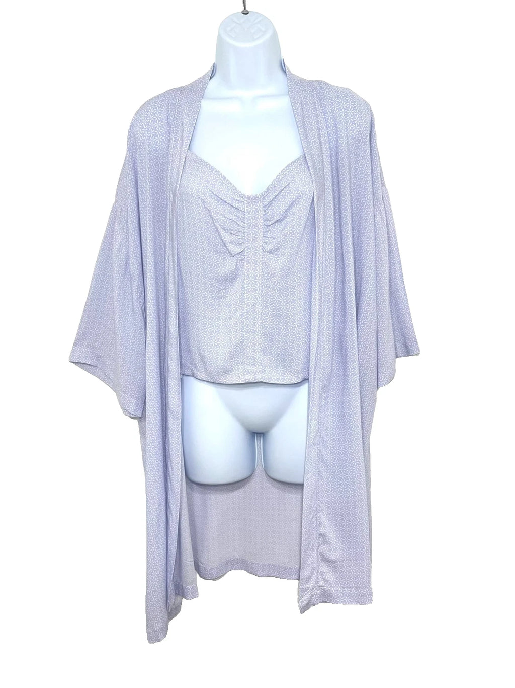 NWT Splendid Womens XL 3-Piece Robe, Tank Top & Shorts Sleep Set Petal Dot Geo