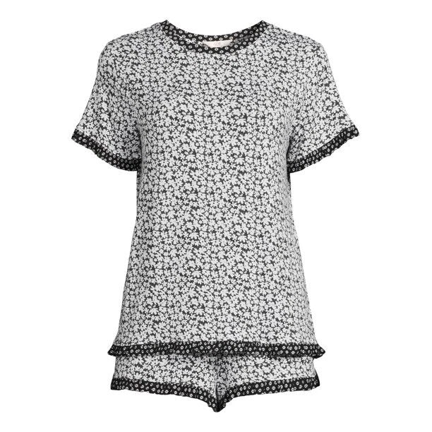 -SECRET TREASURES DITSY FLORAL BLACK  WHITE FLORAL BOXER SHORTS PAJAMA SET 2X