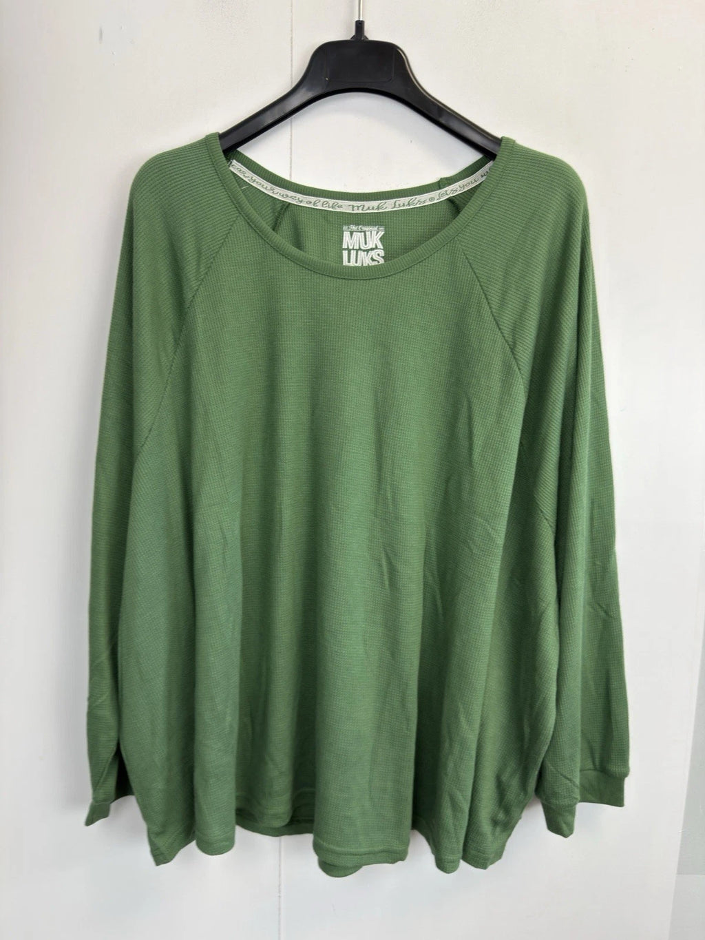 MUK LUKS Regular 2-Pc Lounge Set Women’s 5X Green Waffle Knit Top Wide Leg Pants