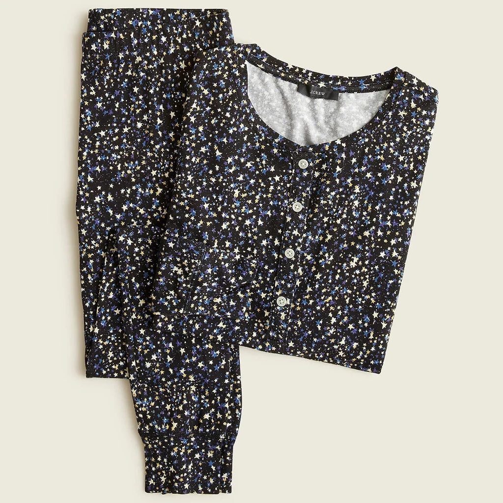 NEW $110 J Crew Eco Dreamiest Henley Pajama Set in Starry Sky Print womens  XS